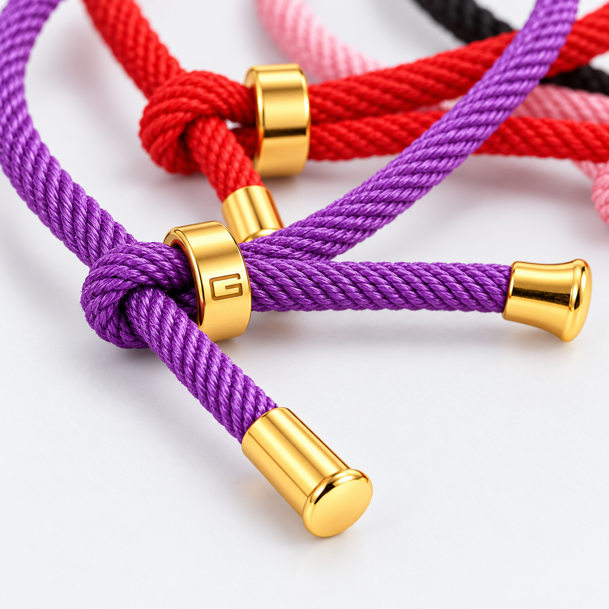 Greyford Formentera Adjustable Cotton Cord Bracelet Pack — close-up of the piece and brand engraving