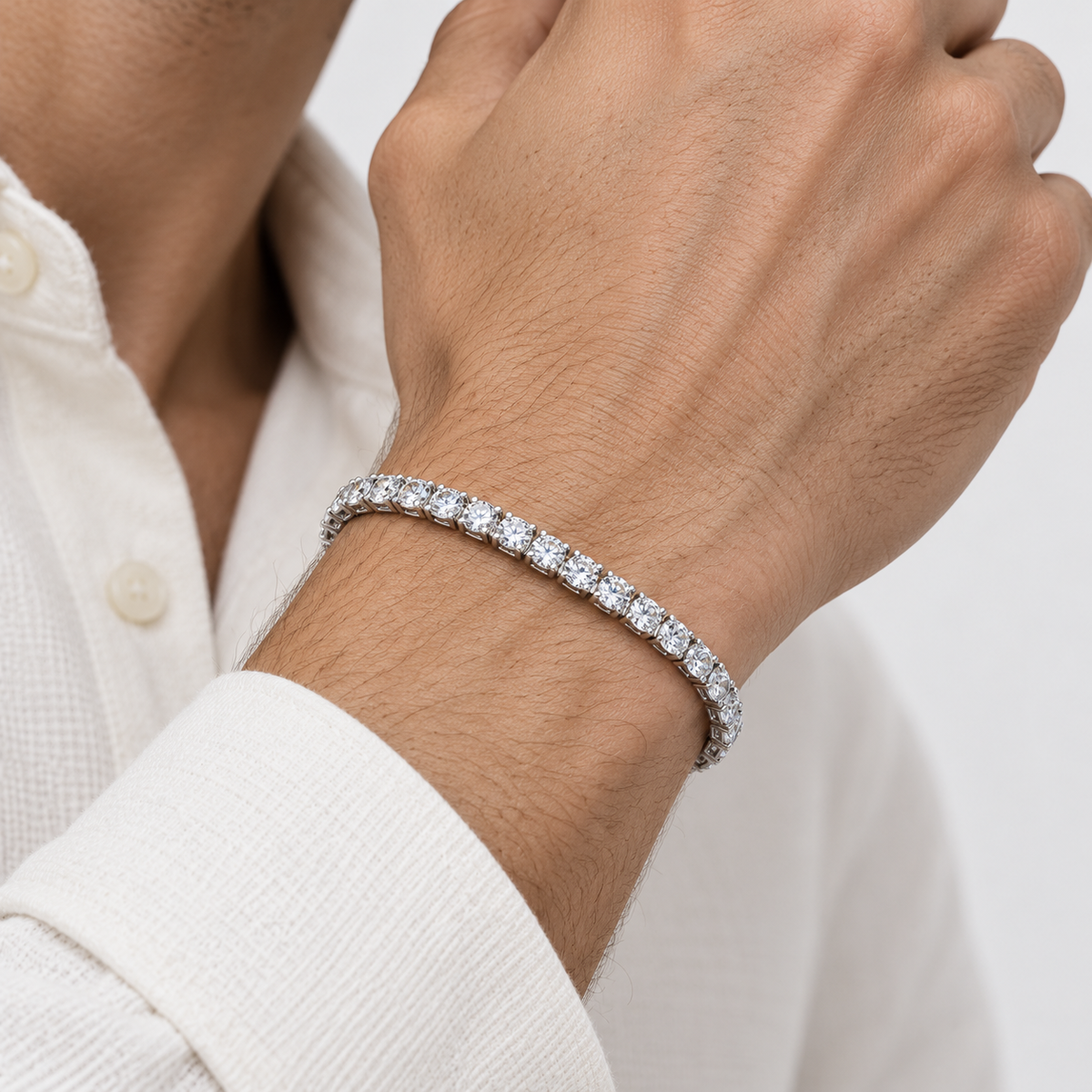 Greyford Menton Color Stone Tennis Bracelet — worn by a model, close-up studio photograph