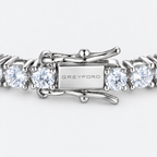 Greyford Zermatt Clear Moissanite Tennis Bracelet — close-up of the piece and brand engraving