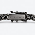 GREYFORD Moissanite Tennis Bracelet | Black 925 Silver — close-up of the piece and brand engraving