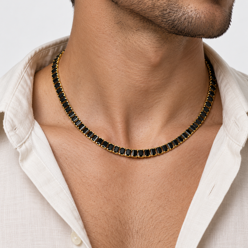 Greyford Cannes Black Tennis Choker Necklace — worn by a model, close-up studio photograph