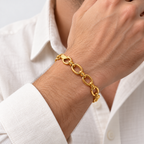 Greyford Como Oval Link Bracelet — worn by a model, close-up studio photograph