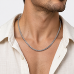 Greyford Oslo Wheat Chain Necklace — worn by a model, close-up studio photograph