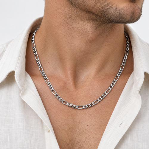 Greyford Athens Figaro Chain Necklace — worn by a model, close-up studio photograph
