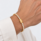 Greyford Lugano Zirconia Tennis Bracelet — worn by a model, close-up studio photograph