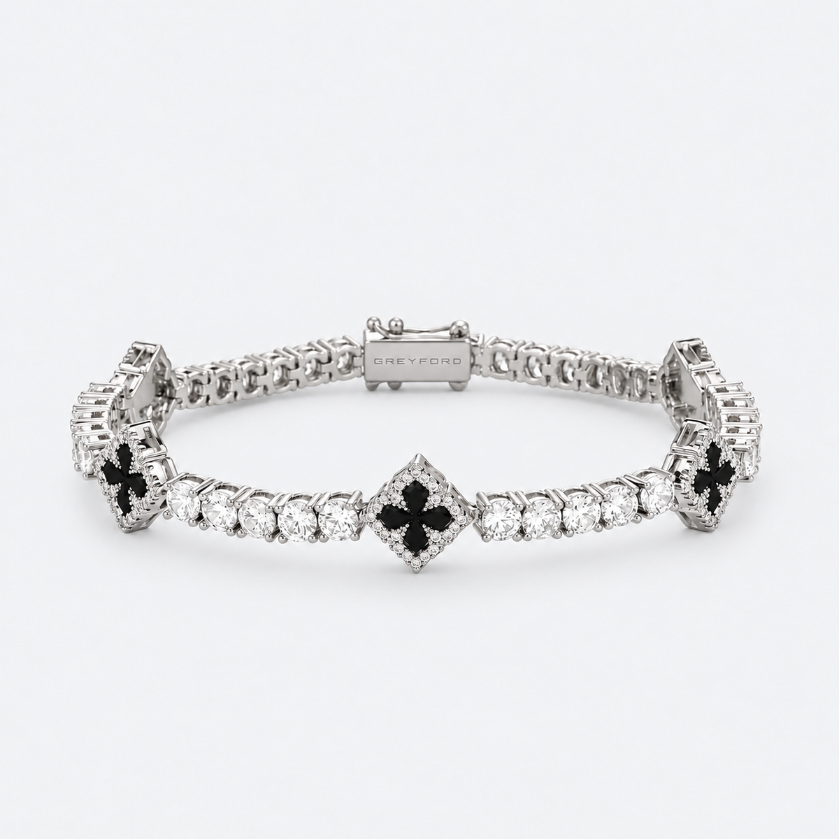 Greyford Dublin Black Clover Tennis Bracelet — studio product photograph