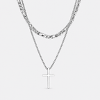 GREYFORD Minimal Cross x Figaro Chain Bundle — studio product photograph