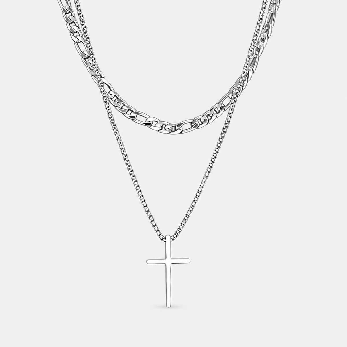 Greyford Florence Cross and Figaro Chain Necklace Set — studio product photograph