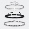 GREYFORD Cross Bracelet Stack Bundle | Silver — studio product photograph