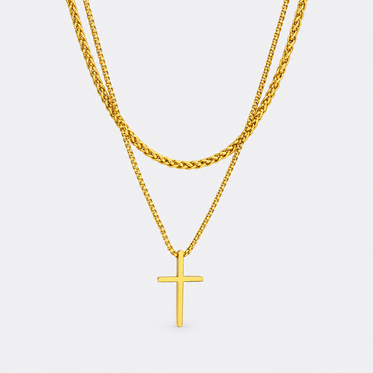 Greyford Madrid Cross and Wheat Chain Necklace Set — studio product photograph