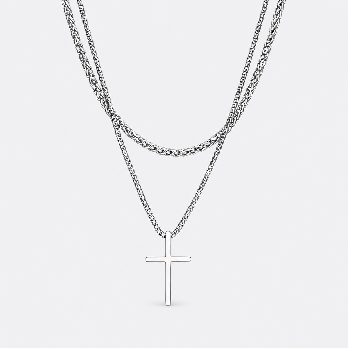 Greyford Madrid Cross and Wheat Chain Necklace Set — studio product photograph