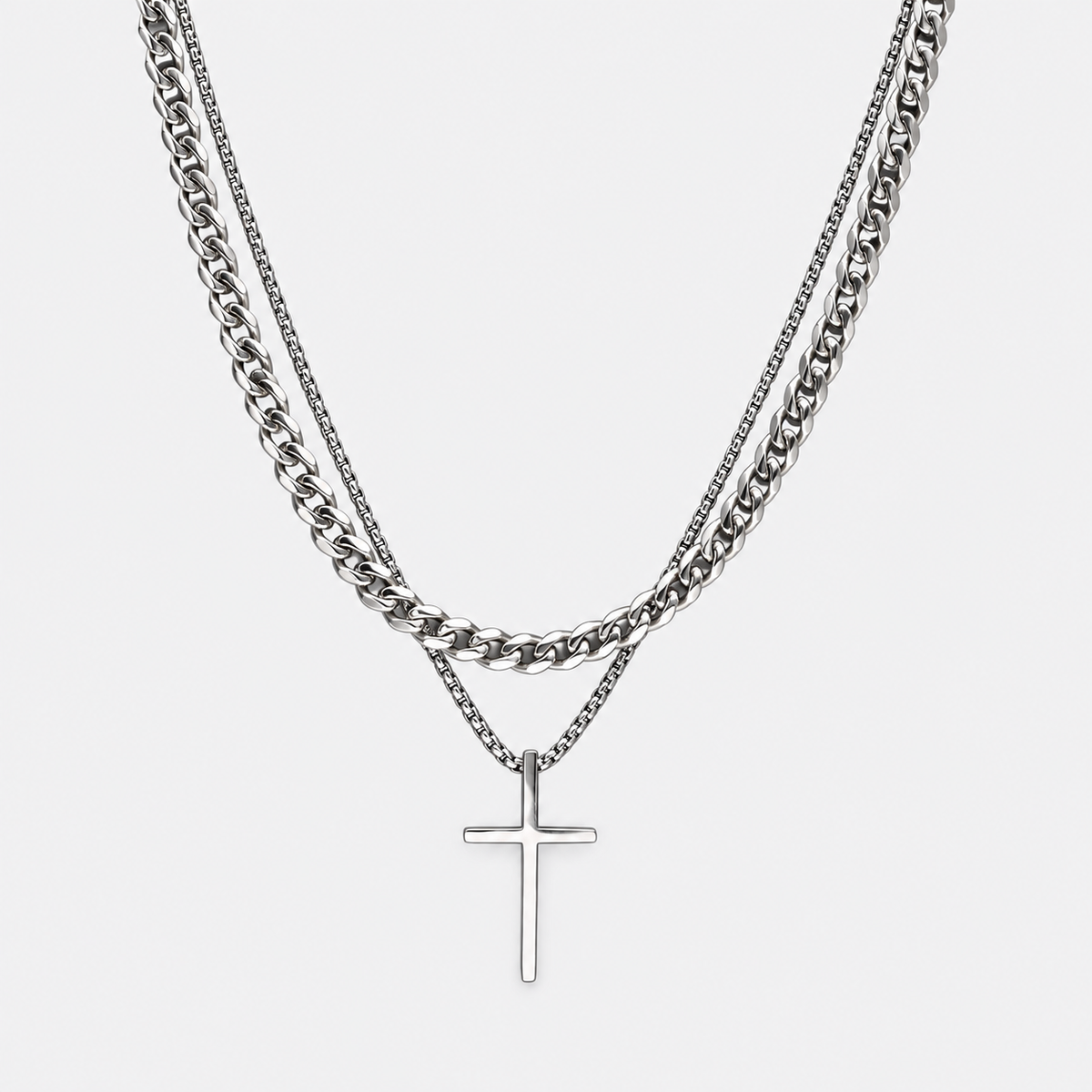 Greyford Valencia Cross and Curb Chain Necklace Set — studio product photograph