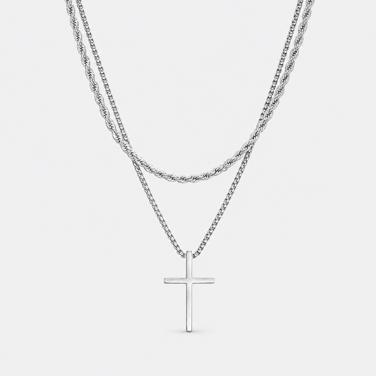 Greyford Venezia Cross and Rope Chain Necklace Set — studio product photograph
