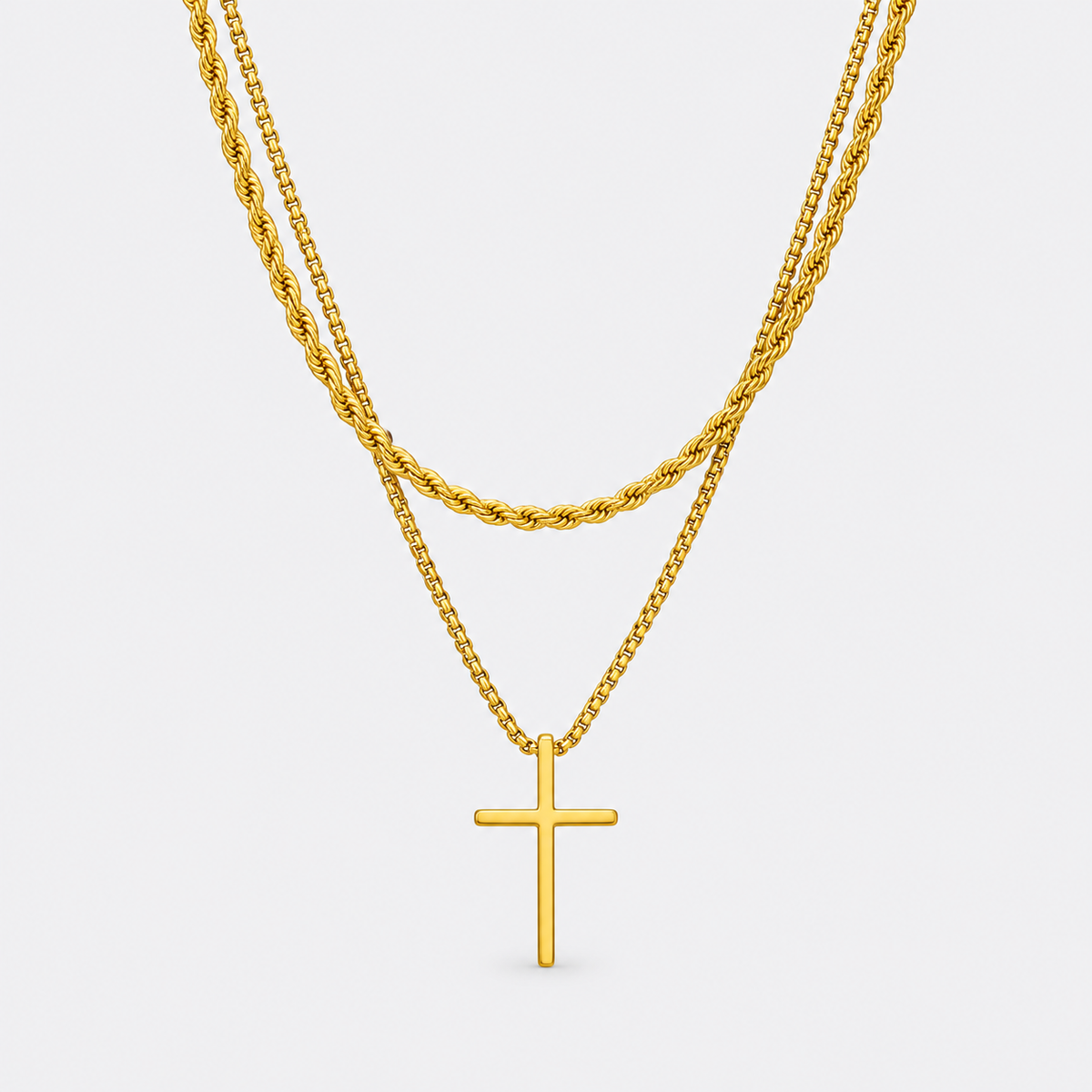 Greyford Venezia Cross and Rope Chain Necklace Set — studio product photograph